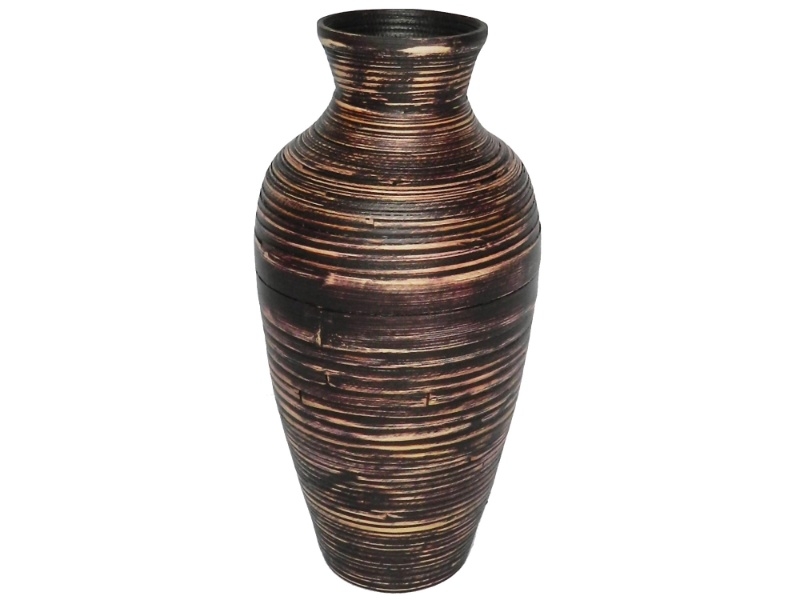 Artisanal Black Washed Bamboo Decor Vase with Flared Neck - Eco-Friendly Coiled Home Vessel